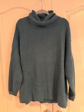 Free People Teal Cowl Neck Oversized Sweater